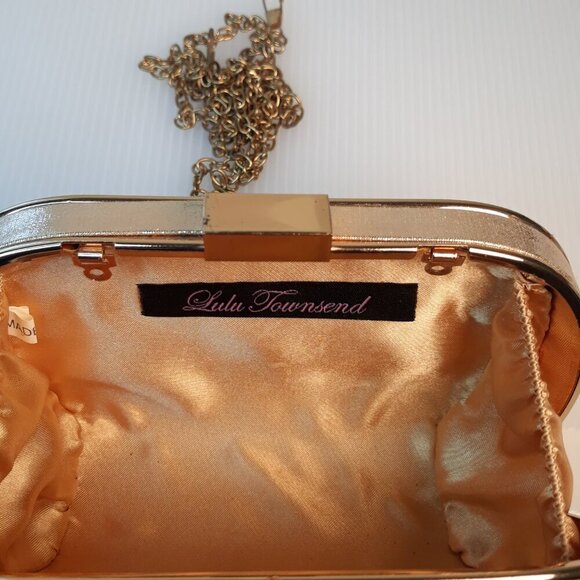 Lulu Townsend Gold Floral Clutch Handbag Party Wedding Date Night Event Festive - Picture 9 of 15